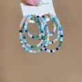 Vibrant dopamine style multi-colored natural stone beaded hoop earrings for women - Silver Earring Post Style / Colorful