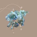 Close-up of blue fabric flower tassel earrings with zircons and glass beads - 57# Silver Post Style