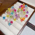 Vibrant dopamine-style beaded tassel earrings with colorful spheres and white pearls - Steel Pin Style / Colorful