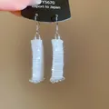 Elegant handmade white square seed bead drop earrings with silver pins for women - Ear Hook Style (Y5670) / Silver-White
