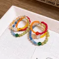 Vibrant multi-color natural stone beaded hoop earrings with hypoallergenic silver pins - Silver Earring Post Style / Colorful
