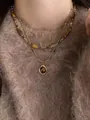 Elegant double-layer Maillard brown beaded necklace with tiger eye stone pendant - Necklace Style 35 / Gold Brown