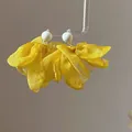 Elegant yellow chiffon mesh flower earrings with white pearl studs for beach holiday style - 6# Silver Post - White Bead Flower Tassel