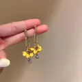 Charming yellow floral drop earrings with zircon crystals and gold-tone hoop accents - 10# Silver Post - Oval Ring Zirconia Flower