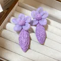 Elegant purple mesh flower earrings with textured woven drop design for a sweet spring style - 70# Mesh Five-Petal Flower