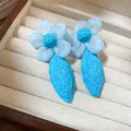 Elegant mint blue mesh flower drop earrings featuring a sweet forest style aesthetic - 73# Mint Blue Woven Flower