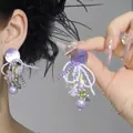 Mori style purple shell beaded tassel earrings with silver needles for a sweet look - Size 6