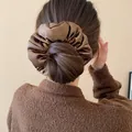 Oversized brown satin scrunchie for elegant bun hair styles, vintage fall accessory - 33# Hair Tie - Brown Cotton