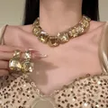 Detailed view of luxury square-cut yellow crystal necklace and stud earrings set - 3# Necklace and Earrings / Gold