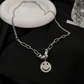 Collier argenté vintage avec pendentif smiley et maille épaisse - Collier Smiley Style Froid Argenté