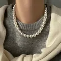 Collier ras du cou en perles de style vintage français avec perles rondes blanches élégantes - 10mm / Blanc