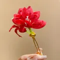 Elegant red fabric flower hair pin with golden fork for sweet and fresh vacation style - Hairpin - Gold - Red / Red
