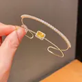 Elegant double-layer rose gold bangle with a radiant rectangular yellow zircon centerpiece - Square Style(HB3853) / Gold