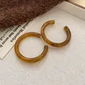 Vintage amber tortoiseshell C-shaped hoop earrings with elegant retro aesthetic design - 43# Silver Post - Coffee