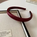 Retro burgundy faux leather headband with high crown design for elegant hair styling - 35# Headband-Wine Red 1.5cm