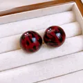 Elegante vintage rote Leopardenmuster-Kugelohrringe für Damen mit Hochglanz-Acryl-Finish - Roter Harzball (35#) / Rotes Leopardenmuster