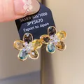 Vintage Maillard style flower stud earrings with colorful crystal petals and silver 925 card - 77# Silver Post - Gold Colorful