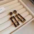 Elegante Ohrringe mit geometrischem Leopardenmuster und goldfarbenen Metallakzenten - Geometrisches Hohles Rechteck (68#) / Gold & Kaffee