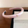Elegant pink satin padded headband featuring gold bow charms for a vintage hair accessory look - 41# Headband-Pink Gold