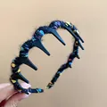 Handcrafted colorful yarn-wrapped vintage headband with teeth for volume and styling - 47# Headband-Black Multicolor Yarn