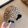 Vintage Korean style leopard print wide headband featuring a pleated texture design - 49# Headband-Black Light Coffee Leopard