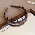 Retro leopard print plush headband with non-slip black comb teeth for women accessories - 50# Headband-Dark Coffee Leopard Plush