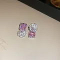 Boucles d'oreilles élégantes de style français avec zircon rose et fleur de camélia - Boucles d'oreilles gouttes / Aiguille en argent / Argent-Rose