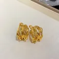 Eleganti orecchini placcati oro con design a filo intrecciato per un look moderno - 45# Perno per orecchino in argento - Oro