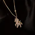 Sparkling zircon unicorn pendant necklace with gold finish on black silk backdrop - Gold Unicorn Necklace (24#)