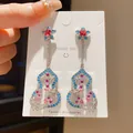 Vintage court style silver needle earrings with hollow gourd design and colored zircons. - 30# Silver Pin Silver Blue
