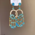 Luxury vintage palace style tassel earrings with sky blue zircon and 925 silver needle - 34# Silver Pin-Gold-Blue