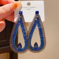 Elegant S925 silver needle blue zircon hollow tassel earrings in vintage royal style - 40# Silver Needle - Blue