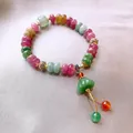 Exquisite handmade multi-color beaded bracelet in New Chinese style with a green bell charm - Lotus Seed Real Gold Plated Style (21#) / Gold