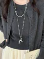 Elegant pearl and silver horse pendant long necklace for women in minimalist style - Silver Stereoscopic Tassel Horse Pearl Chain Necklace (8#)