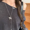 Elegant silver horse pendant necklace with adjustable Y-chain long sweater link design - Silver Adjustable Cool Style Horse Necklace (12#)