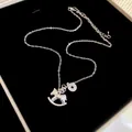 Elegant silver rocking horse pendant necklace with shimmering zircon stones - Silver Zirconia Rocking Horse Round Auxiliary Pendant Necklace (29#)