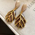 Orecchini a foglia in resina marrone stile Maillard con eleganti dettagli ramificati oro - Stile Oro Caffè Goccia (36)