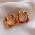 Eleganti orecchini marroni stile Maillard vintage con montatura quadrata dorata - Cerchio Oro Caffè Placcato Oro Vero (47)