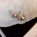 Elegant silver irregular teardrop geometric metal stud earrings with high polish finish - Silver Irregular Earrings (18#)