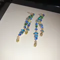 Exquisite dangling earrings featuring colorful zircon stones in blue, yellow, and green - Silver Post Multicolor (Blue Green Yellow)