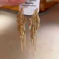 Eleganti orecchini vintage oro con foglie, lunghe frange e marchio argento 925 - Stile Perno Argento - Nappina Foglia (53#) / Oro