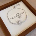 Elegante bracciale a fiore in argento con zirconi brillanti in confezione regalo di lusso - Braccialetto a fiore a cinque petali traforato in zirconia (75#) / Argento