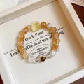 Elegante bracciale con perline ambrate calde, accenti di cristallo e distanziatori dorati - Stile con Perline Multicolore (93#) / Squisita Confezione Regalo / Giallo-Bianco-Oro