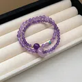 Elegante bracciale a doppio strato con perle di ametista viola in portagioie crema - Stile con Perline di Cristallo a Doppio Strato (94#) / Squisita Confezione Regalo / Viola-Oro