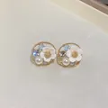 Elegante Blumenstecker im koreanischen Stil mit weißen Perlen und funkelnden blauen Kristallen - Blumen Perlen Stil (7#)