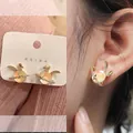 Ohrringe aus Silbernadel im koreanischen Stil mit Strass-Hase und Planeten-Design - Gold Hase Planet (26#)