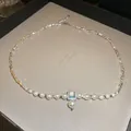 Elegant French retro pearl necklace featuring geometric beads and square blue pendant - Gold Plated Style 4 (45#) / Gold-White