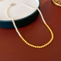 Elegant two-tone gold and white pearl beaded necklace with vintage French design for women - 4mm Yellow-White Patchwork (51#) / White-Yellow