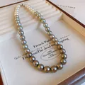 Elegant French vintage gradient pearl choker necklace featuring white and grey beads - 10mm Gray-White Patchwork (62#) / White-Gray