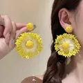 Orecchini a fiore giallo oversize con ago in argento stile foresta - Stile 31 (31#)
